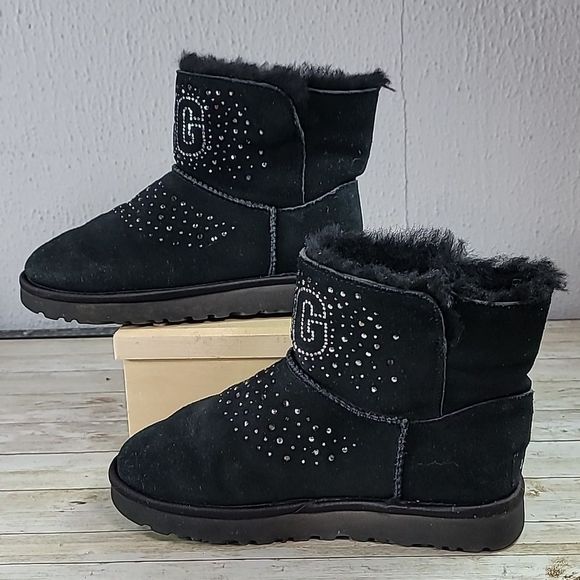 Classic Ugg Gem Mini Size 6 Black & Sliver Super Cute Blinged Out Boots‎ - Picture 3 of 9